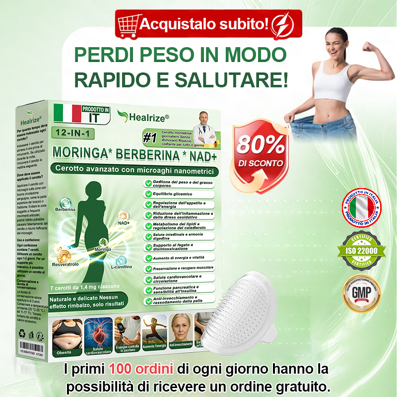 Negozio Ufficiale| H𝐞a𝐥r𝐢z𝐞® 12-IN-1 Morin𝑎 * B𝐞r𝐛e𝐫i𝐧e * N𝐀D+ Avanzato Nano Micronedle Patch (Un'applicazione giornaliera, cambiamenti visibili in 7 giorni)  Per obesità, pelle cadente, diabete, apnee notturne, e problemi articolari 🐣🐥3
