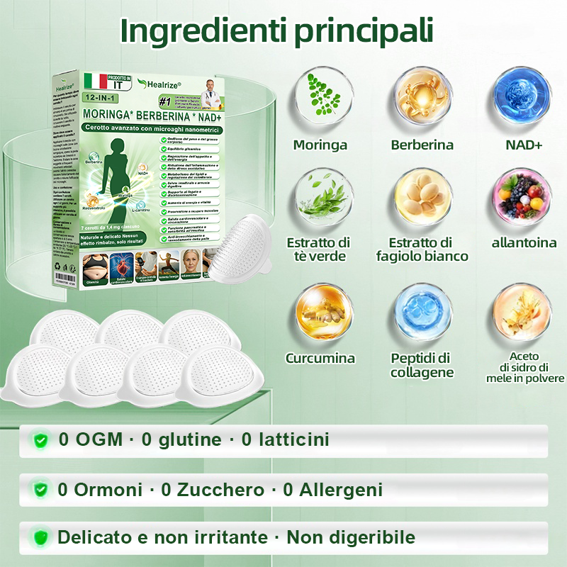 Negozio Ufficiale👩‍⚕️| H𝐞a𝐥r𝐢z𝐞® 12-IN-1 Morin𝑎 * B𝐞r𝐛e𝐫i𝐧e * N𝐀D+ Avanzato Nano Micronedle Patch (Un'applicazione giornaliera, cambiamenti visibili in 7 giorni) 🎖️ Per obesità, pelle cadente, diabete, apnee notturne, e problemi articolari 🎖️