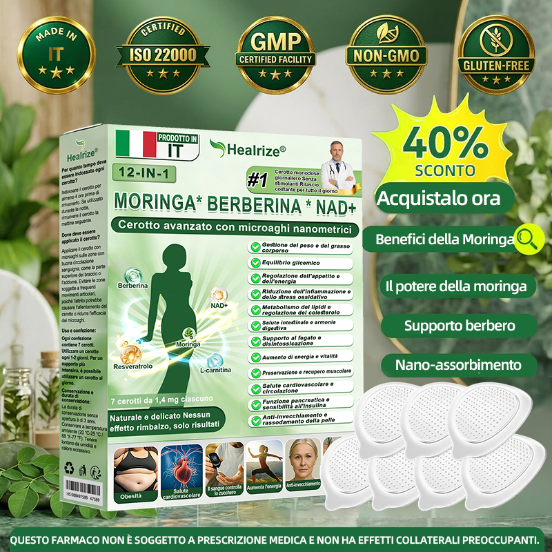 Negozio Ufficiale👩‍⚕️| H𝐞a𝐥r𝐢z𝐞® 12-IN-1 Morin𝑎 * B𝐞r𝐛e𝐫i𝐧e * N𝐀D+ Avanzato Nano Micronedle Patch (Un'applicazione giornaliera, cambiamenti visibili in 7 giorni) 🎖️ Per obesità, pelle cadente, diabete, apnee notturne, e problemi articolari 🎖️