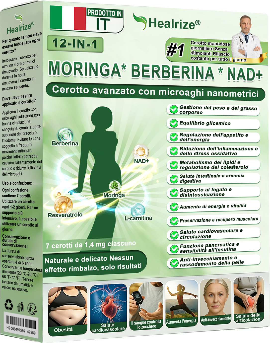 Negozio Ufficiale| H𝐞a𝐥r𝐢z𝐞® 12-IN-1 Morin𝑎 * B𝐞r𝐛e𝐫i𝐧e * N𝐀D+ Avanzato Nano Micronedle Patch (Un'applicazione giornaliera, cambiamenti visibili in 7 giorni)  Per obesità, pelle cadente, diabete, apnee notturne, e problemi articolari 🐣🐥3